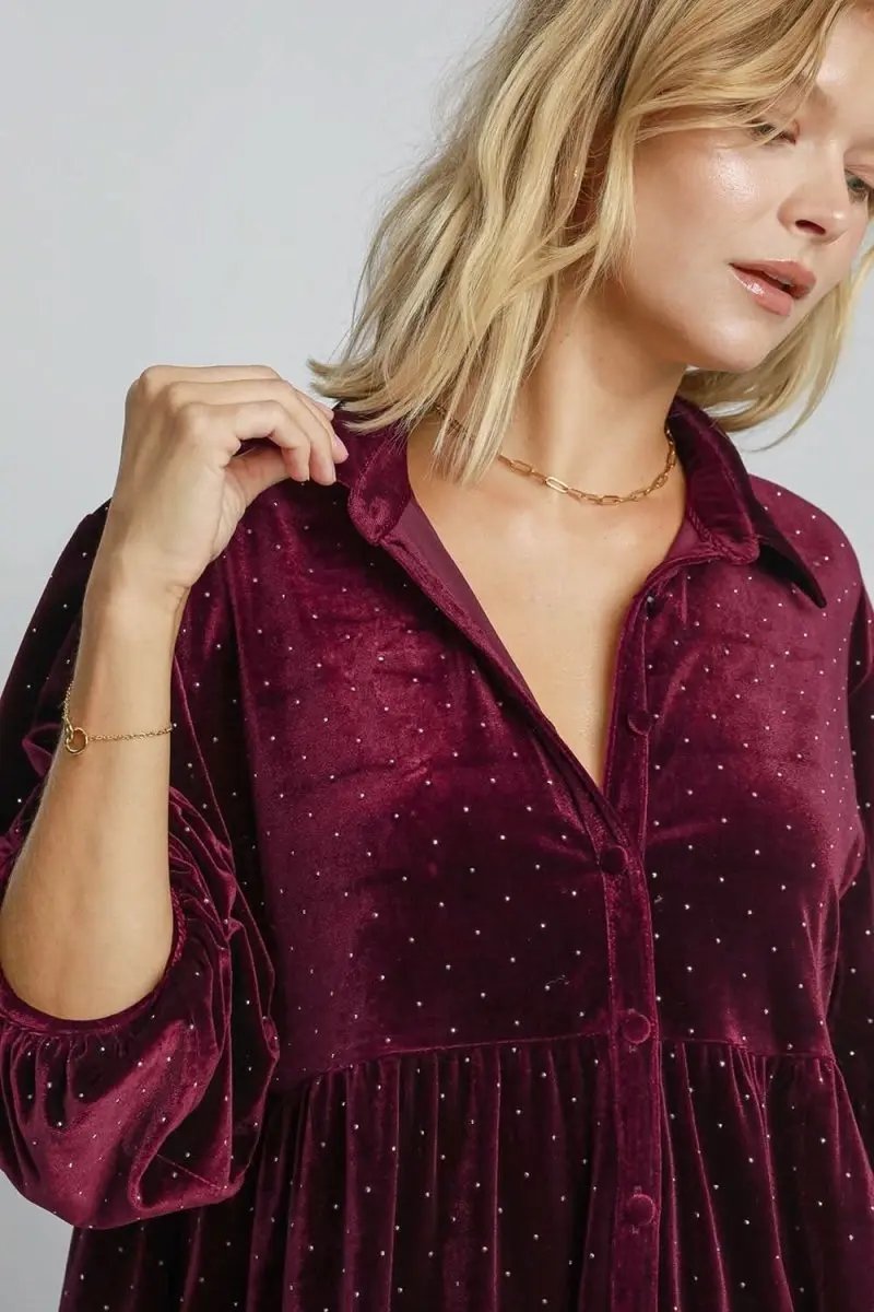 Polka Dot Button-Up Half Sleeve Blouse by Umgee - Love Salve